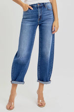 RISEN Full Size High Rise Crop Mild Barrel Jeans Plus Size - Ladyez