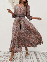 Paisley Print Half Sleeve Slit Midi Dress