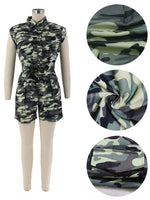 Camouflage Button Front Tie Waist Romper