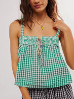 Smocked Gingham Tie-Front Cami