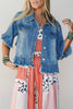 Ruffle Hem Raw Edge Half Sleeve Western Denim Jacket