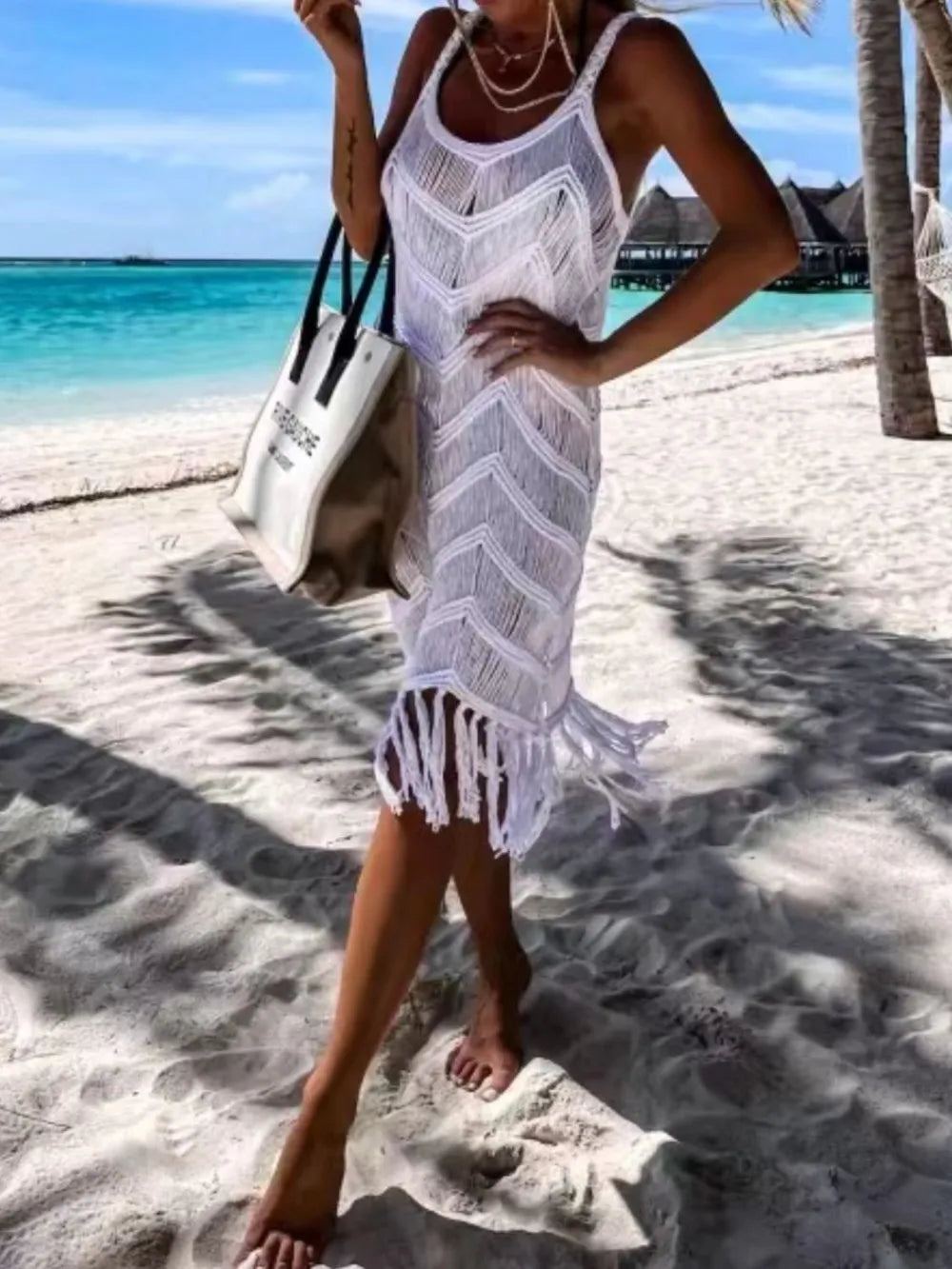 Fringe Scoop Neck Cover-Up - Ladyez