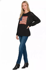 Zenana American Flag Crew Neck Sweater