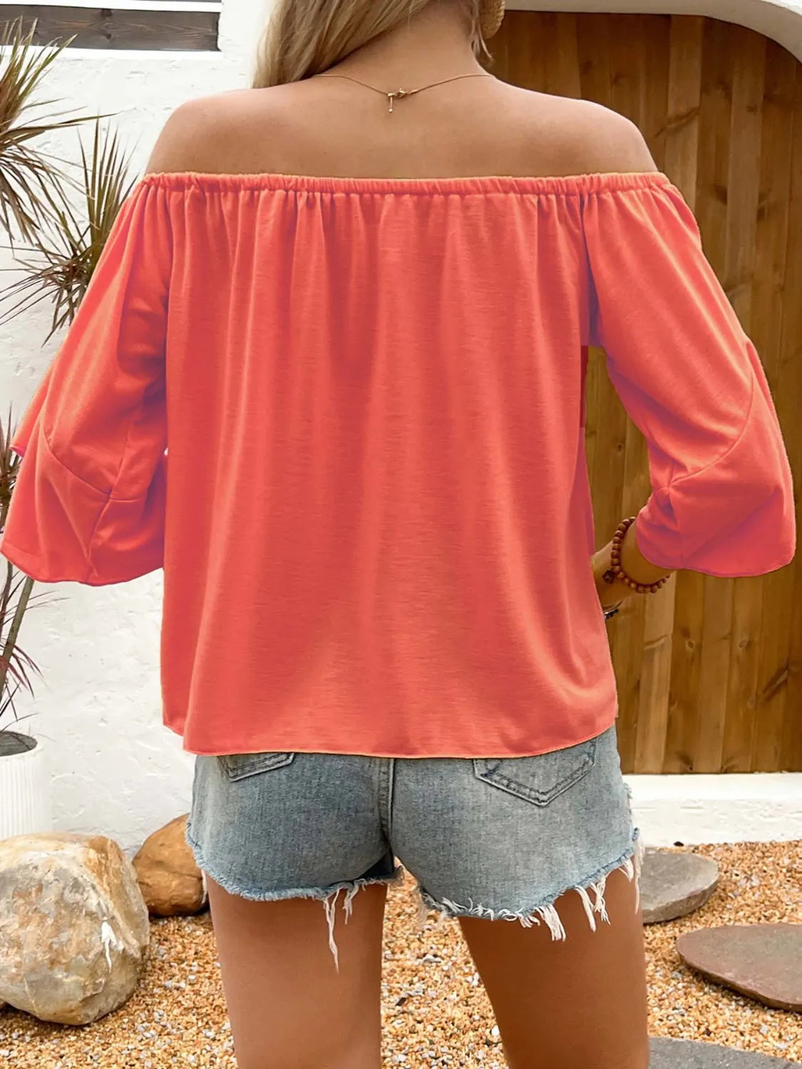 Tied Solid Off-Shoulder Blouse - Ladyez