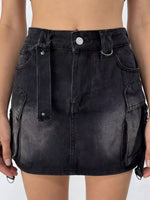 Washed Cargo Denim Skirt
