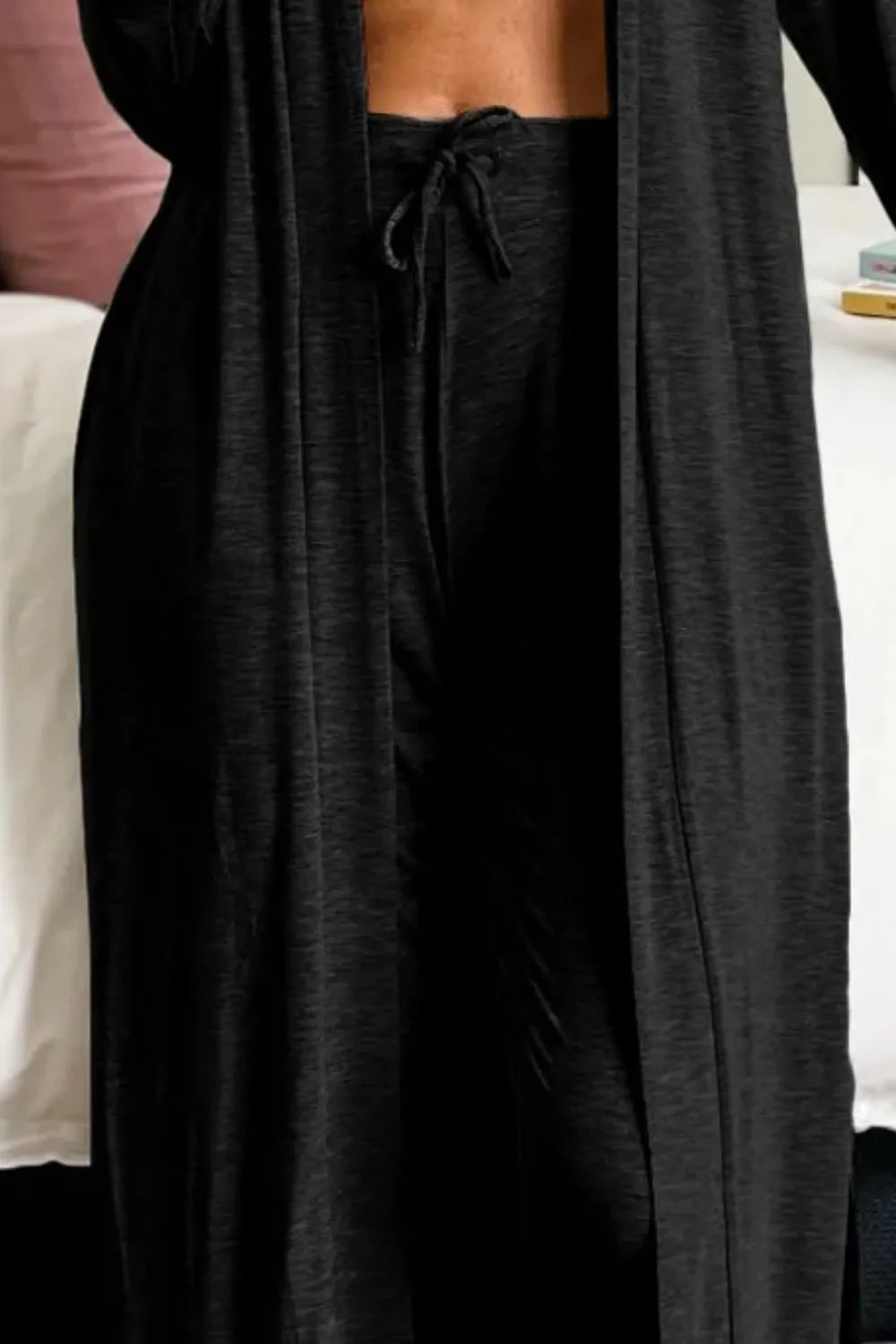 Open Front Long Sleeve Cardigan and Pants Lounge Set - Ladyez