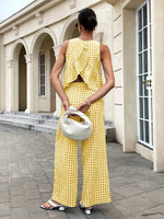 Gingham Sleeveless Top and Wide Leg Pants Set