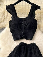 Textured Crop Top and Tiered Skirt Set