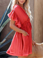 Drawstring Ruffled Half Sleeve Mini Dress