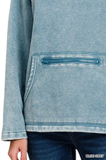 Zenana Fleece Washed High Neck Kangaroo Pocket Sweatshirt