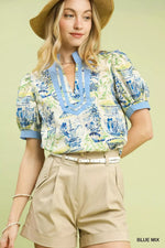 Umgee Abstract Print V-Neck Top