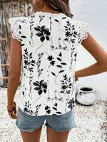 Lace Detail Printed Cap Sleeve Blouse