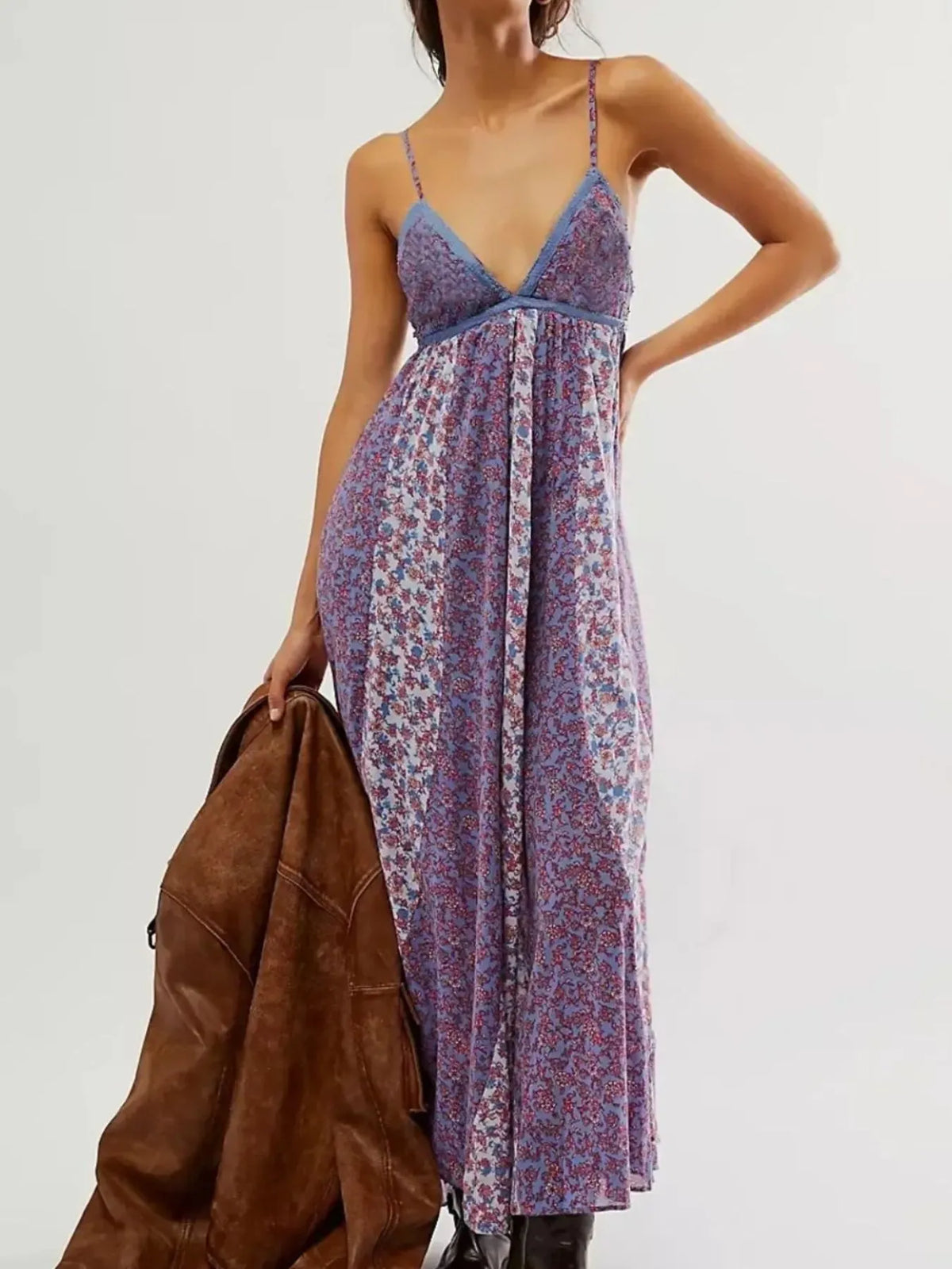 Floral V-Neck Maxi Cami Dress - Ladyez
