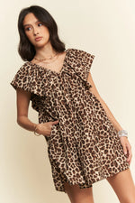 Davi & Dani Animal Printed Velvet Ribbon Mini Dress