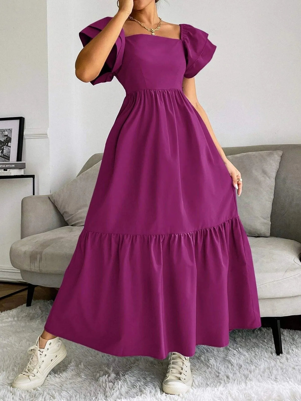Tiered Square Neck Maxi Dress - Ladyez