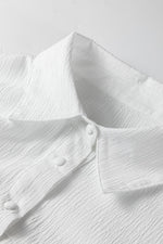 Crinkled Texture Lantern Sleeve Button Down Loose Shirt