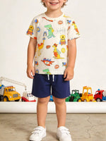 Children's Cartoon Animal Print Tee and Shorts Set