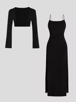 Solid Color Cami Dress & Shrug Set