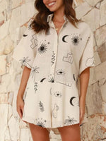 Printed Collared Neck Half Sleeve Romper - Ladyez
