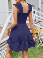 Smocked Square Neck Wide Strap Dress - Ladyez