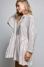 POL Striped Gathered Waist Woven Shirt Dress