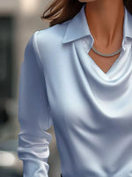 Full Size Long Sleeve Blouse with Collar Plus Size - Ladyez
