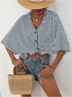 V-Neck Striped Batwing Sleeve Casual Blouse