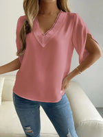 V-Neck Short Sleeve Blouse