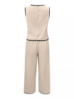 Contrast Trim Top and Wide Leg Pants Set