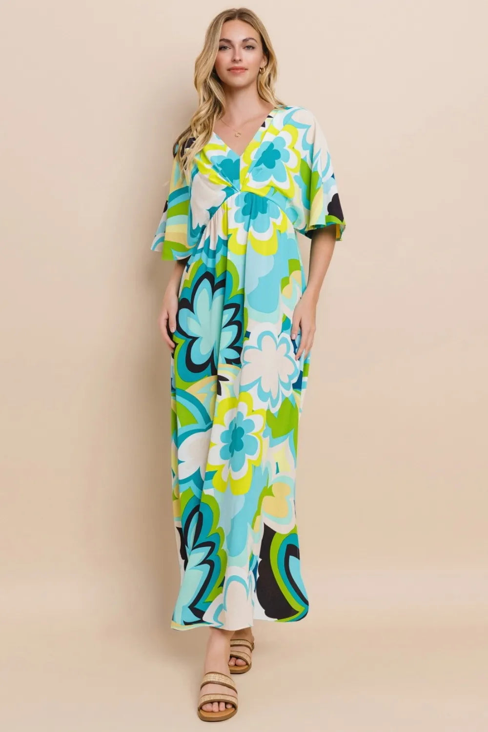 ODDI Floral Printed Slit Maxi Dress - Ladyez