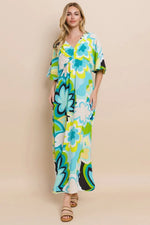 ODDI Floral Printed Slit Maxi Dress - Ladyez