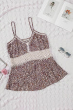 Floral Print Crochet Trim Cami with Spaghetti Straps
