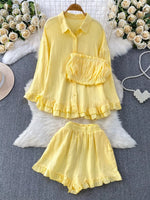 Tube Top & Long Sleeve Shirt & Shorts 3 Piece Set