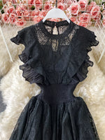 Ruffled Mock Neck Lace Maxi Dress