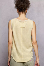 POL Ribbed Round Neck Tank with Lace Trim