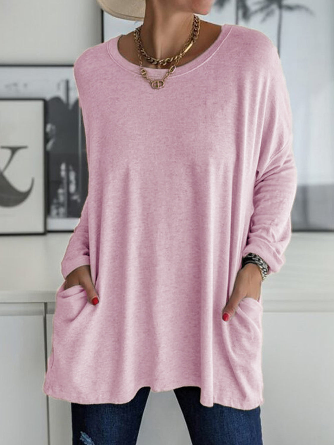 Full Size Round Neck Long Sleeve T-Shirt - Ladyez