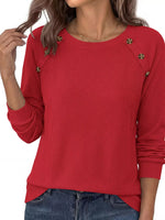 Decorative Button Waffle Knit Long Sleeve T-Shirt
