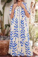 Leafy Botanical Print Side Tie Button Down Maxi Dress