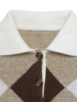 Argyle Patterned Polo Collar Sweater