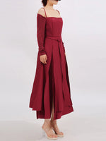 Slit Spaghetti Strap Long Sleeve Dress