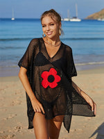 Angel Wings Openwork Flower V-Neck Short Sleeve Cover Up - Ladyez