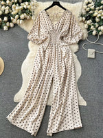 Smocked V-Neck Wide Leg Jumpsuit