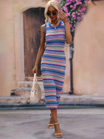 Striped Round Neck Sleeveless Midi Cover Up Dress - Ladyez