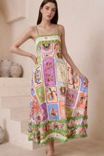 Smocked Printed Square Neck Cami Dress