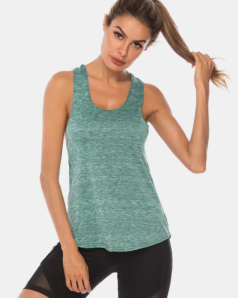 Full Size Scoop Neck Wide Strap Active Tank - Ladyez