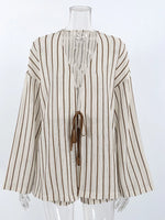 Striped Tie Front Top and Shorts Lounge Set