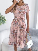Floral Print Pleated A-Line Midi Dress