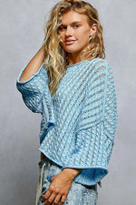 POL Cable-Knit Openwork Round Neck Cropped Sweater