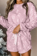 Round Neck Long Sleeve Top and Shorts Lounge Set - Ladyez