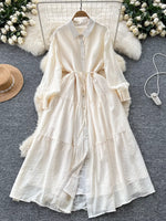 Button Down Tiered Long Sleeve Dress